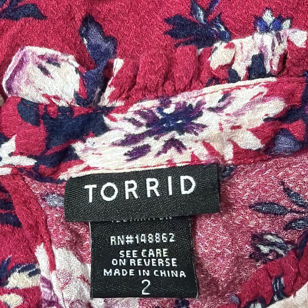 torrid Red Floral Sleeveless Ruffle Neck Blouse - Picture 3 of 4